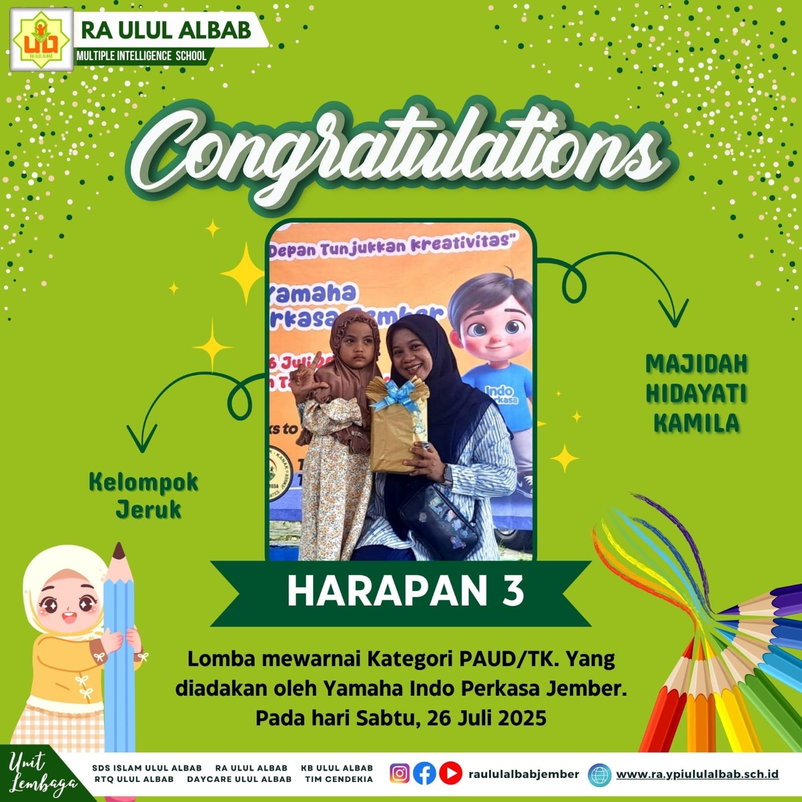 Read more about the article Karya Indah Majidah Hidayati Kamila Hantarkan Juara Harapan 3